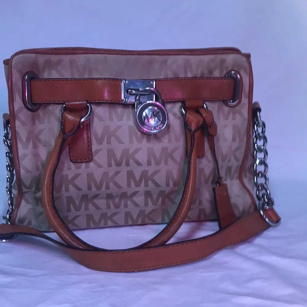 Michael Kors Brown Logo Satchel with Chain Strap